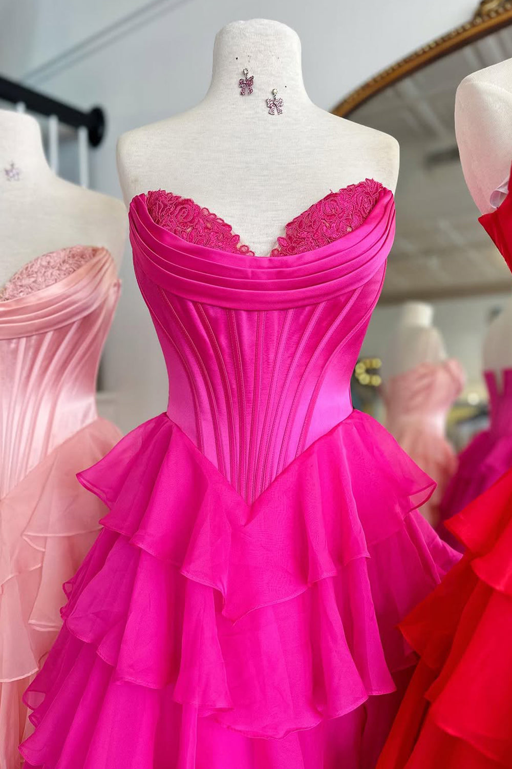 Stunning A-Line Sweetheart Satin Top Long Tiered Chiffon Prom Dress with Slit