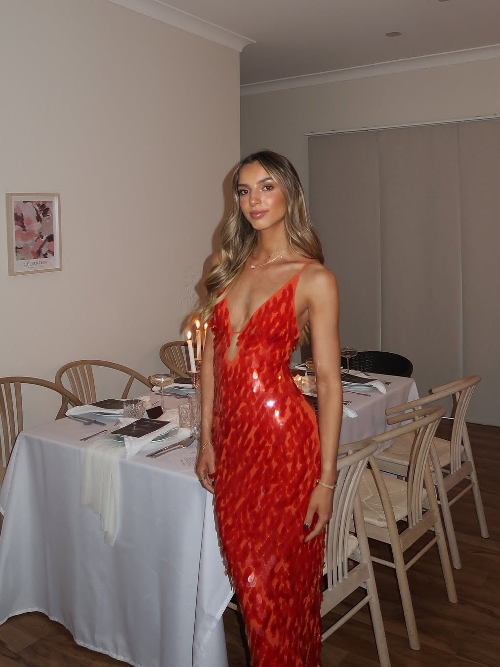 Luxurious Mermaid Spaghetti Straps Red Sequins Long Prom Dress - View 4 | VelvetHem
