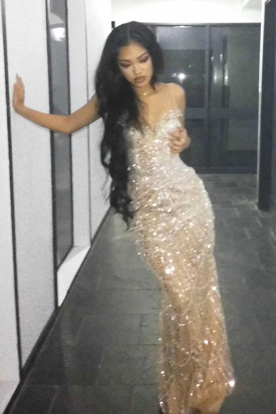 Luxurious Mermaid Spaghetti Straps Silver Sequins Long Prom Dress with Beading