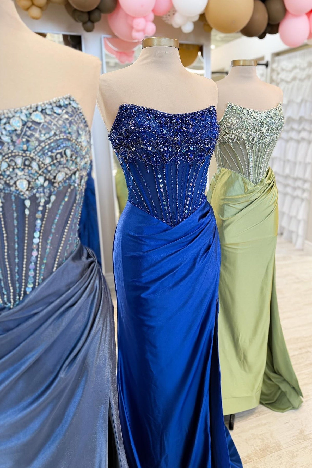 Luxurious Mermaid Strapless Dark Blue Corset Prom Dress with Beading - View 4 | VelvetHem