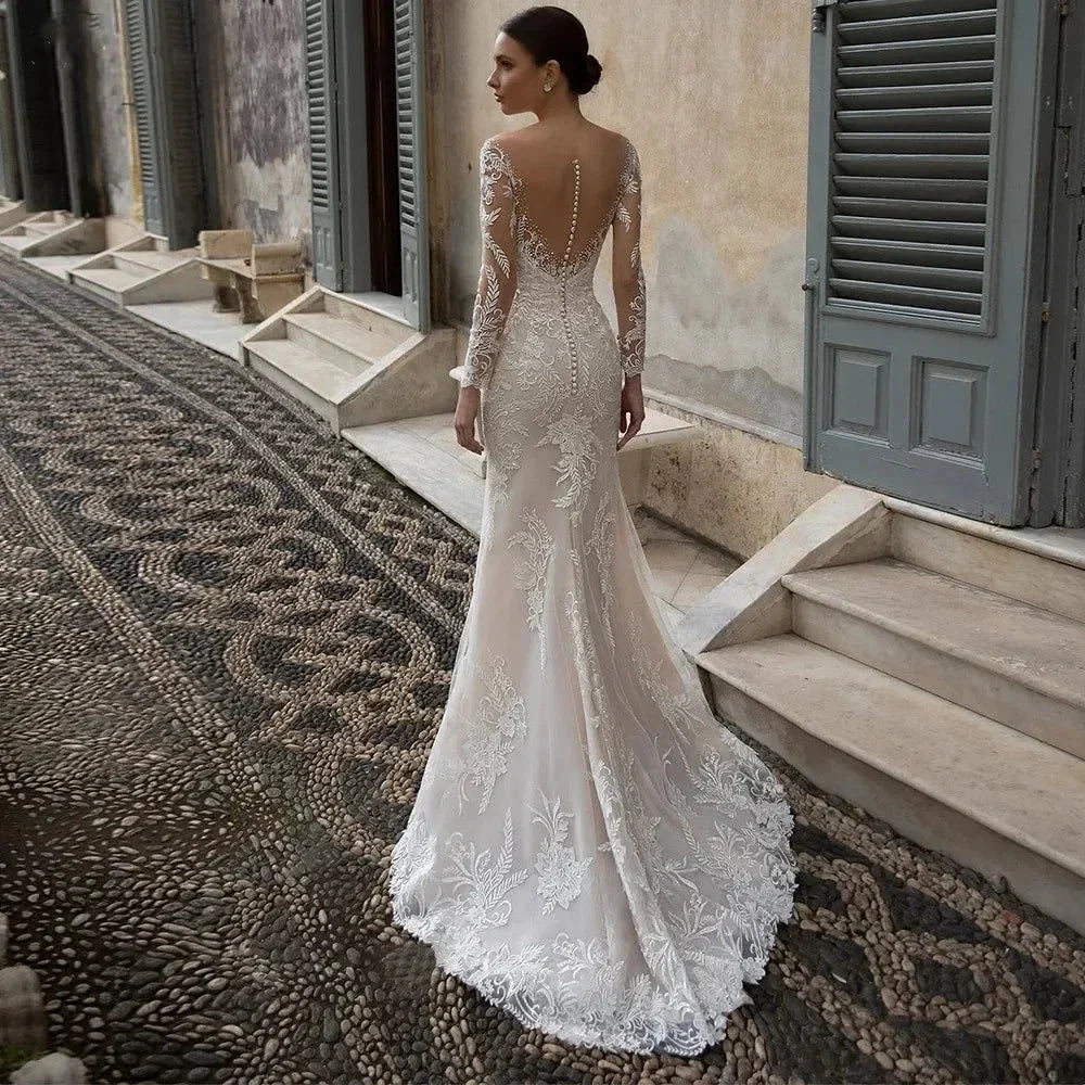 Luxury Crystal Wedding Dress Mermaid For Women Beading Sweetheart Lace Applique Sheer Illusion Long Bridal Gown Court Train 2023 (ZD13319)