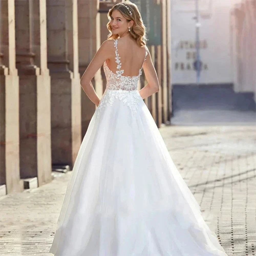 Luxury Lace Off Shoulder Sleeveless Women Mermaid Open Back Wedding Dresses 2025 Bridal Gowns Applqiues Spaghetti Straps Sexy (ZD14225)