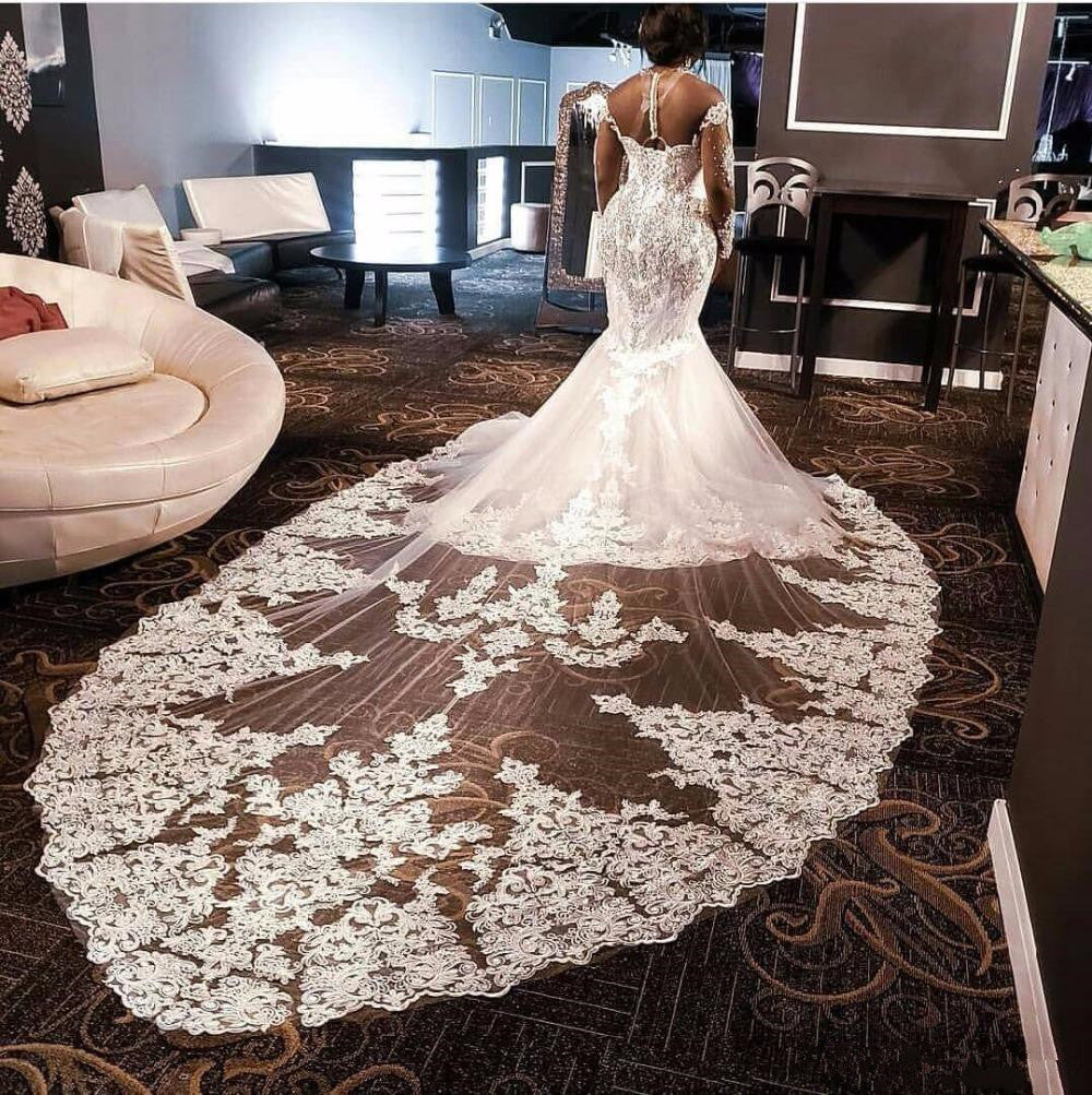 Luxury Long Sleeves Beading Appliques Wedding Dresses | Elegant Mermaid Bridal Gowns
