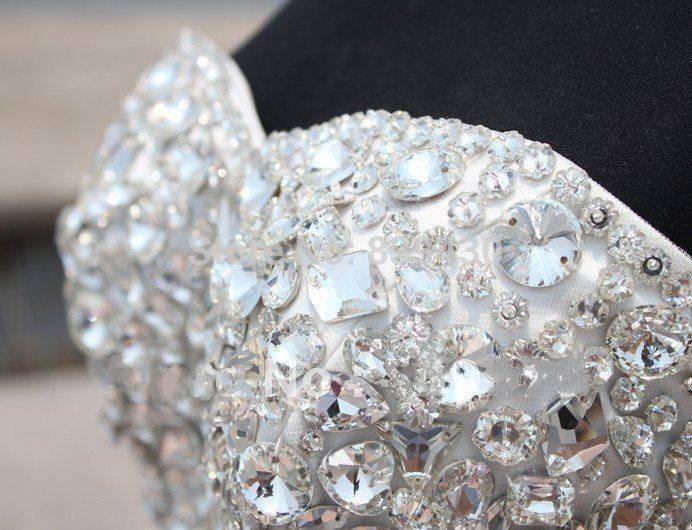 Luxury Silver Crystal Wedding Dresses Beading Sweetheart Mermaid Sparkly Bridal Gowns