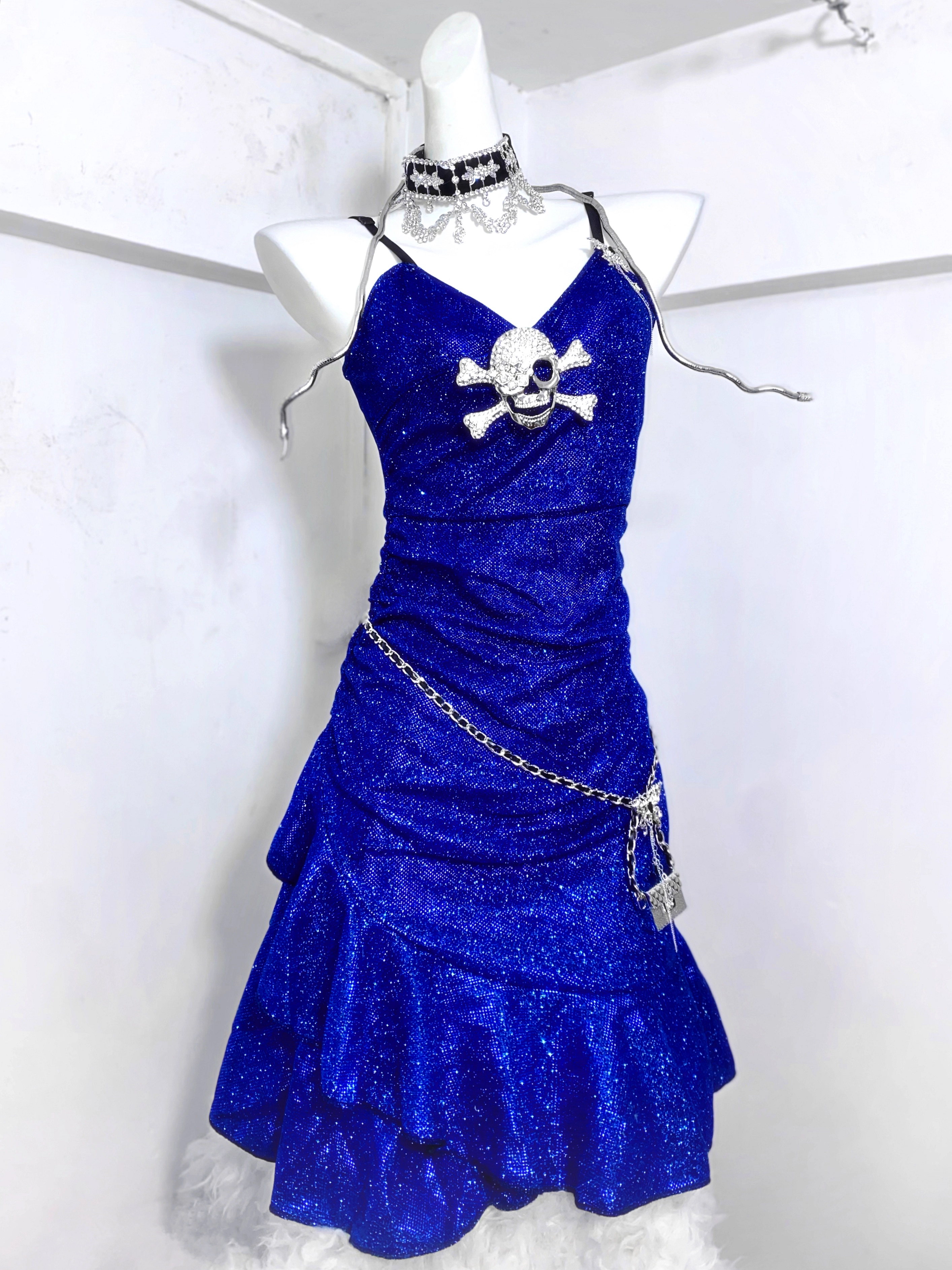 Charming Royal Blue Spaghetti Straps Ruffles Short Birthday Dress Homecoming Dress