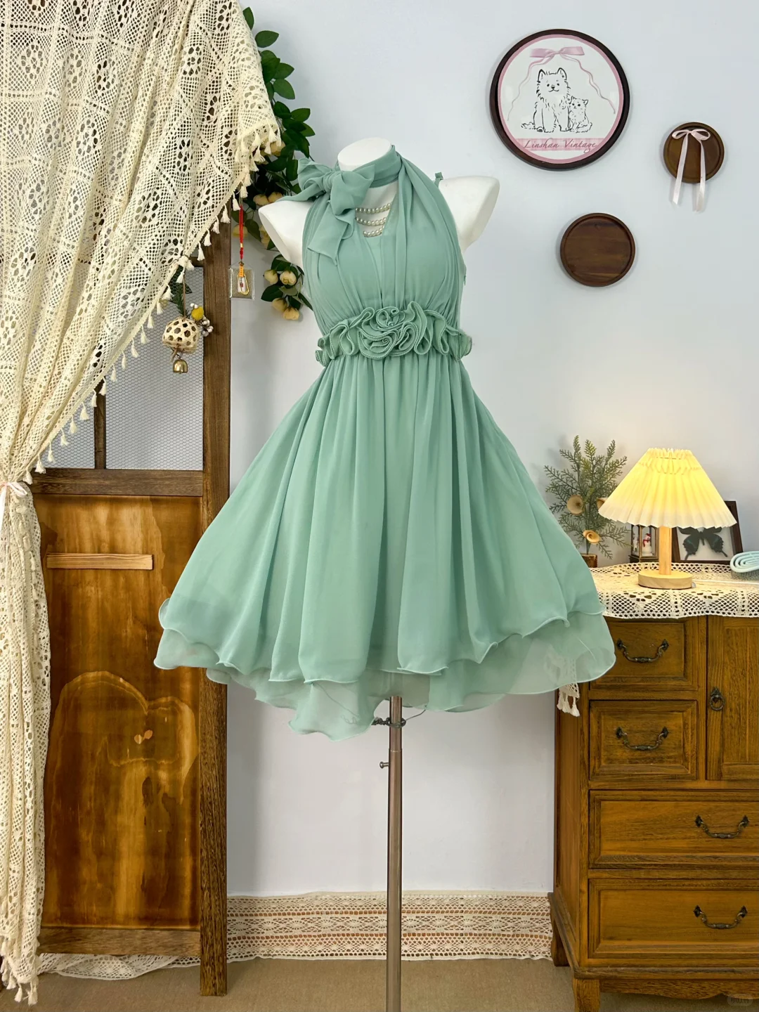 Simple Green Halter Chiffon A Line Short Homecoming Dress Cocktail Dress - VelvetHem