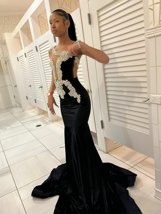 Black Mermaid Lace Afrcian Prom Dress Evening Dress Y5989 - VelvetHem