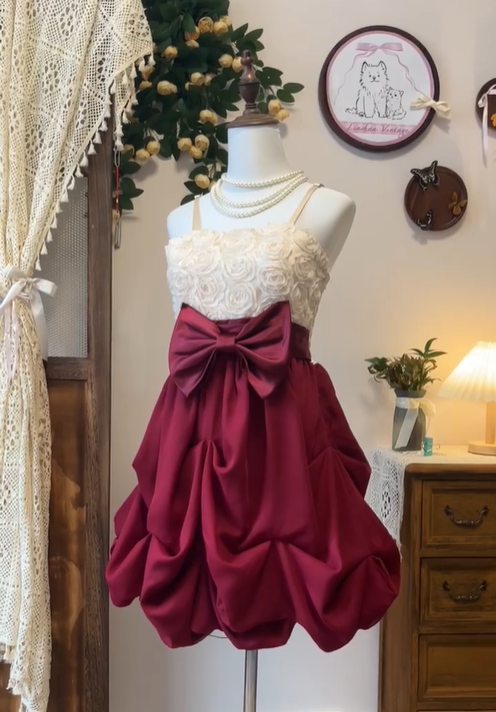 Unique Spaghetti Straps Rose Flowers Birthday Outfits Burgundy A Line Homecoming Dress - View 3 | VelvetHem