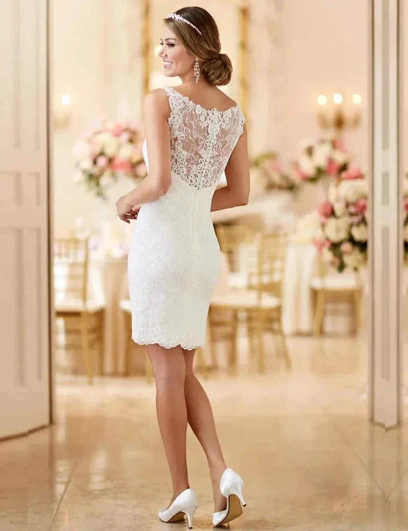 MANRAY Beach Wedding Dress With Detachable Skirt See Through Back Bridal Gowns Lace Appliques Sleeveless Vestidos De Mariee (ZD13334)