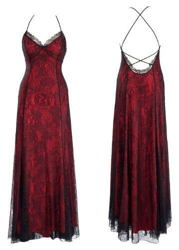 Vintage Halter Backless Red Lace Prom Dress A Line Party Evening Gown - VelvetHem