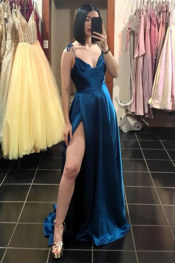 Princess A-line Long Evening Dress with Tie Shoulders