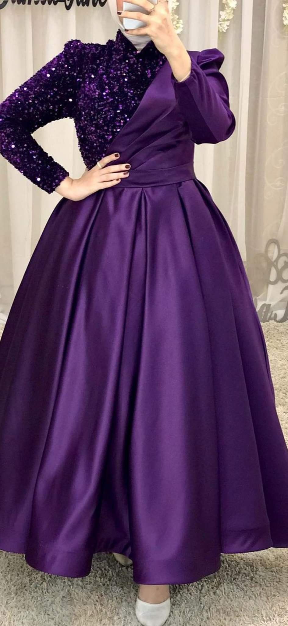 evening dresses for wedding prom long sleeve plus size purple luxury elegant women Y4999 - VelvetHem