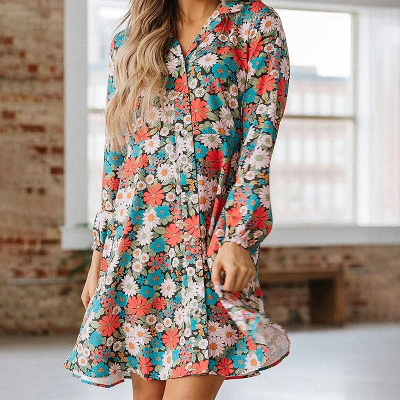 Angela Timeless Shirt Dress with Floral Print Boutique Collection