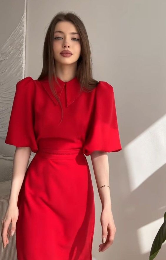 Classy Red Short Sleeves Party Dress,Red Casual Dress - VelvetHem