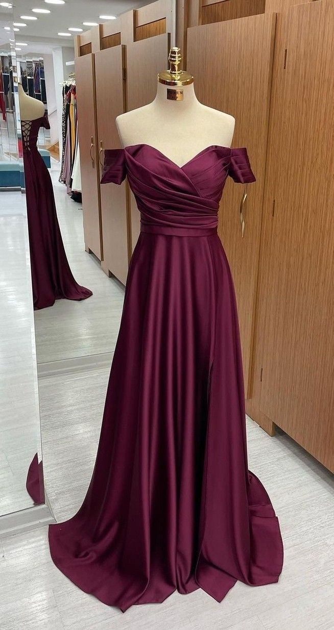 Off The Shoulder Satin Long Prom Dress,Graduation Dress - VelvetHem