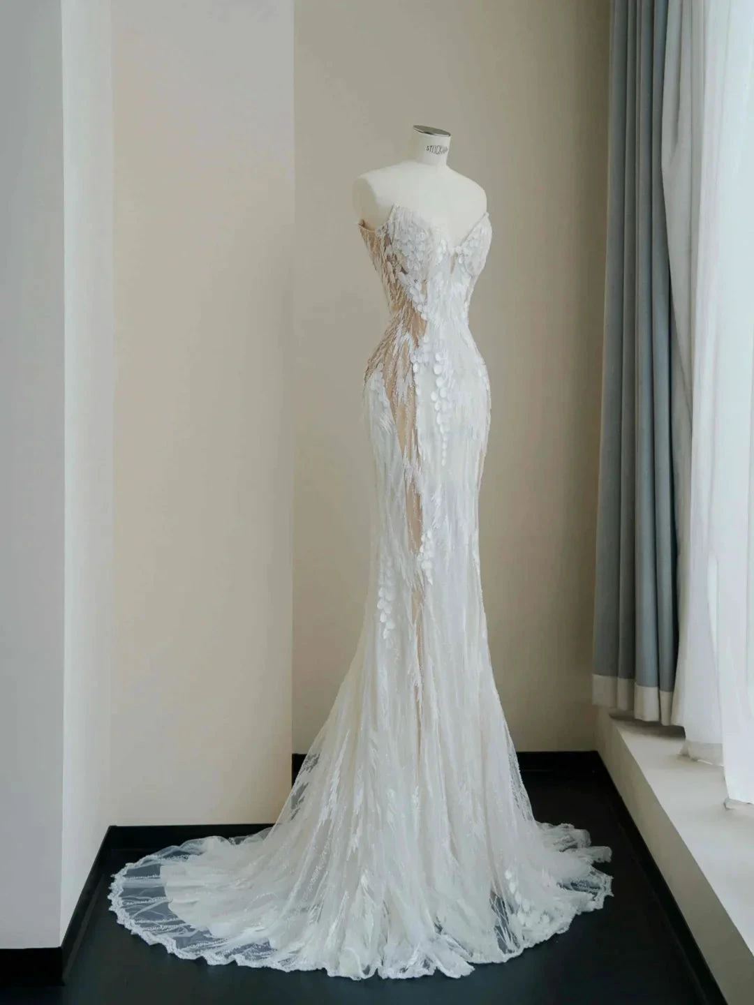 Charming Strapless White Tulle Lace Mermaid Wedding Dress,Long Prom Evening Dress Y8678 by simplepromdress