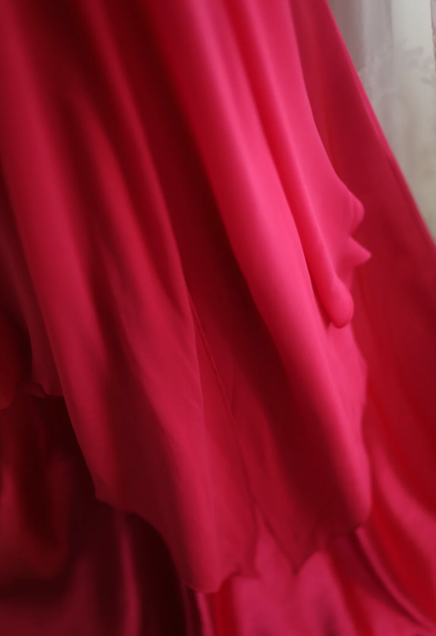 Glamorous Halter Hot Pink Satin Chiffon Mermaid Long Party Dress Formal Birthday Prom Gowns With Cape - View 8 | VelvetHem