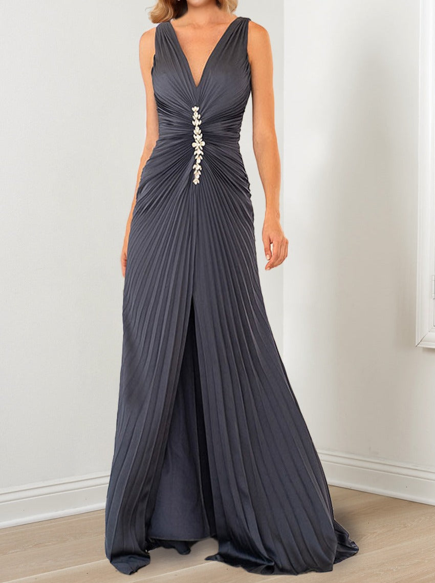 A-Line/Princess V-Neck Floor Length Mother of the Bride Dresses - VelvetHem