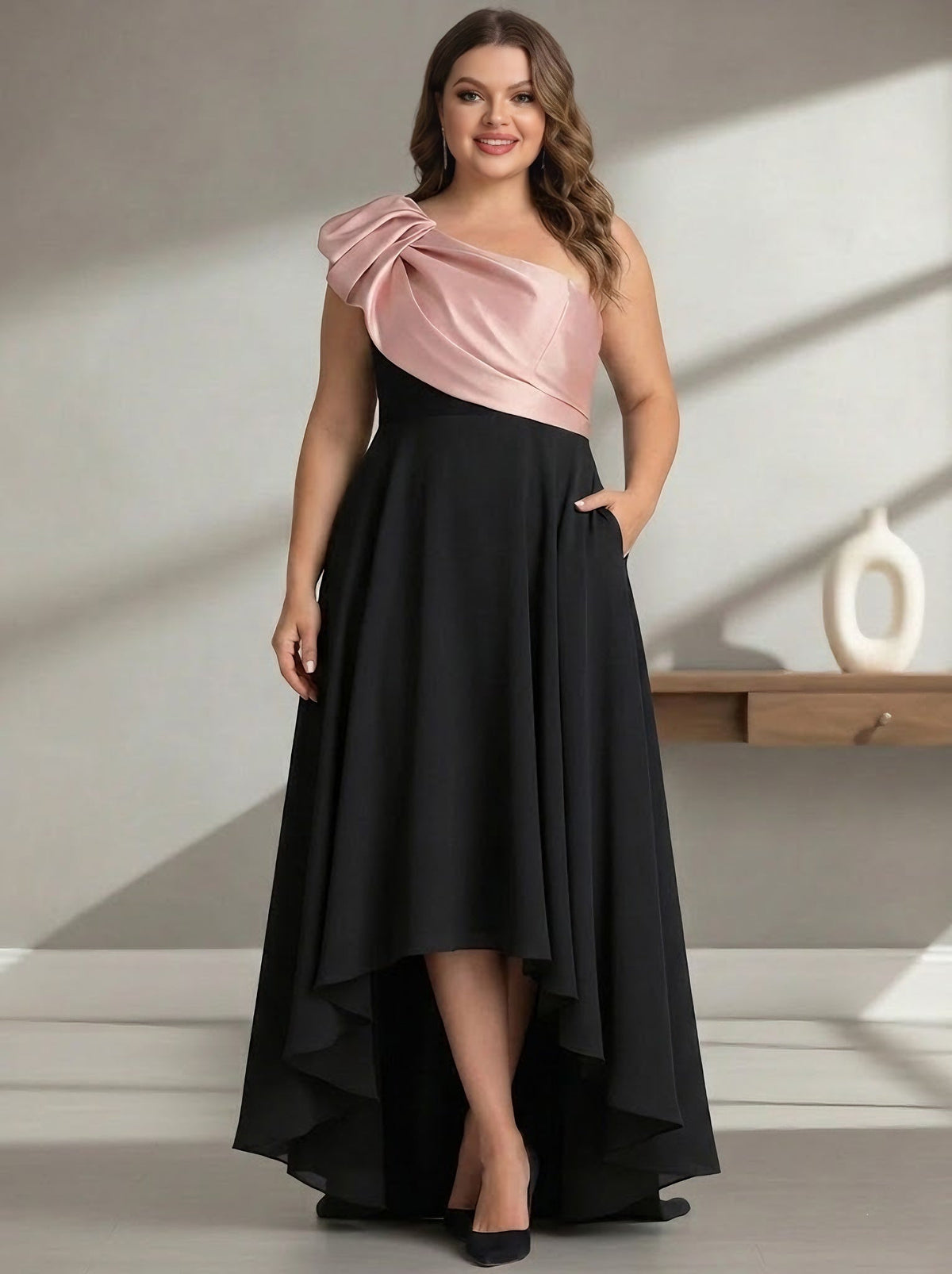 Sleeveless Asymmetrical Floor-Length One-Shoulder Plus Size Mother of the Bride Dresses
