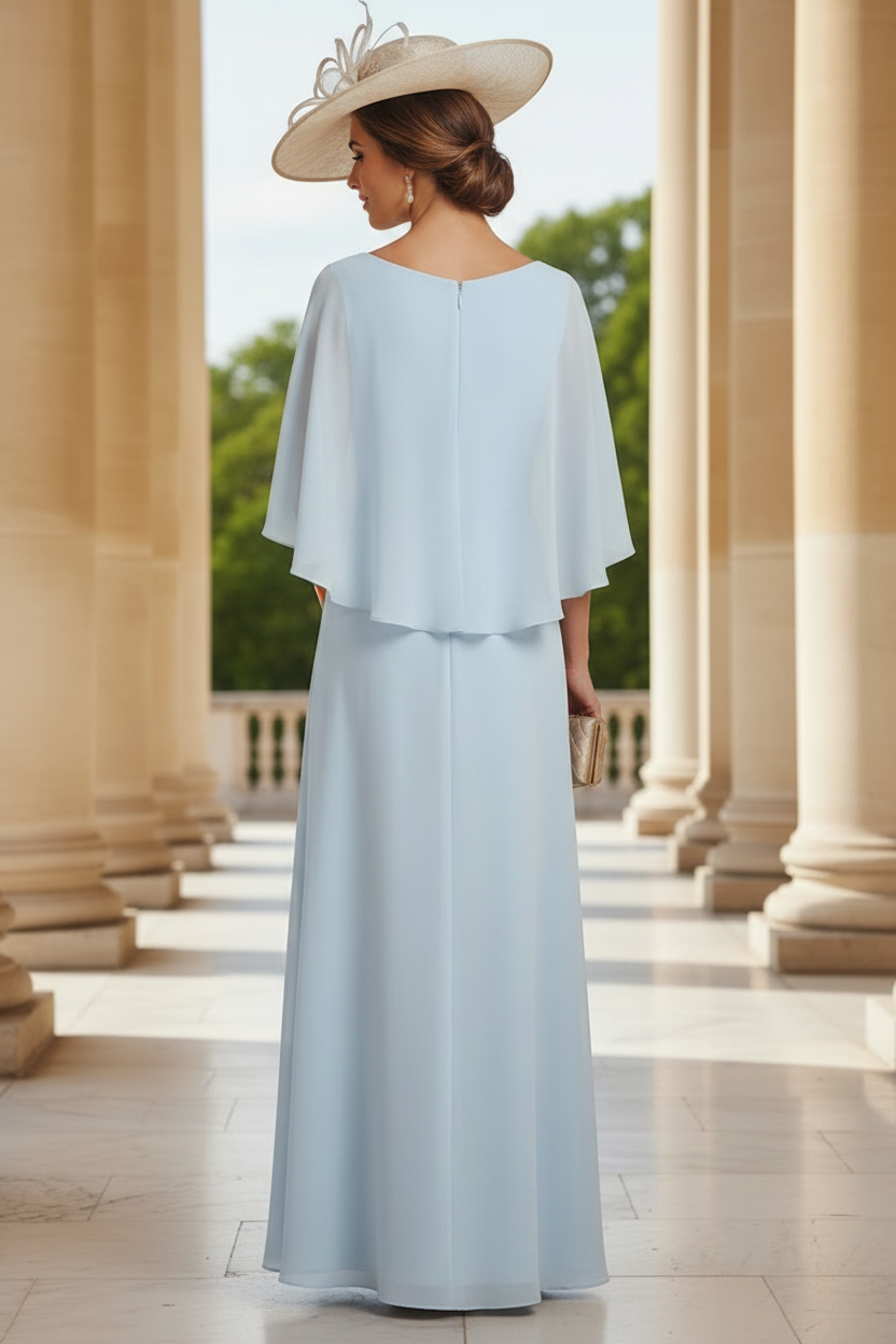 A-Line/Princess Boat Neck Chiffon Mother of the Bride Dresses Cape Sleeves Ankle-Length Rhinestone