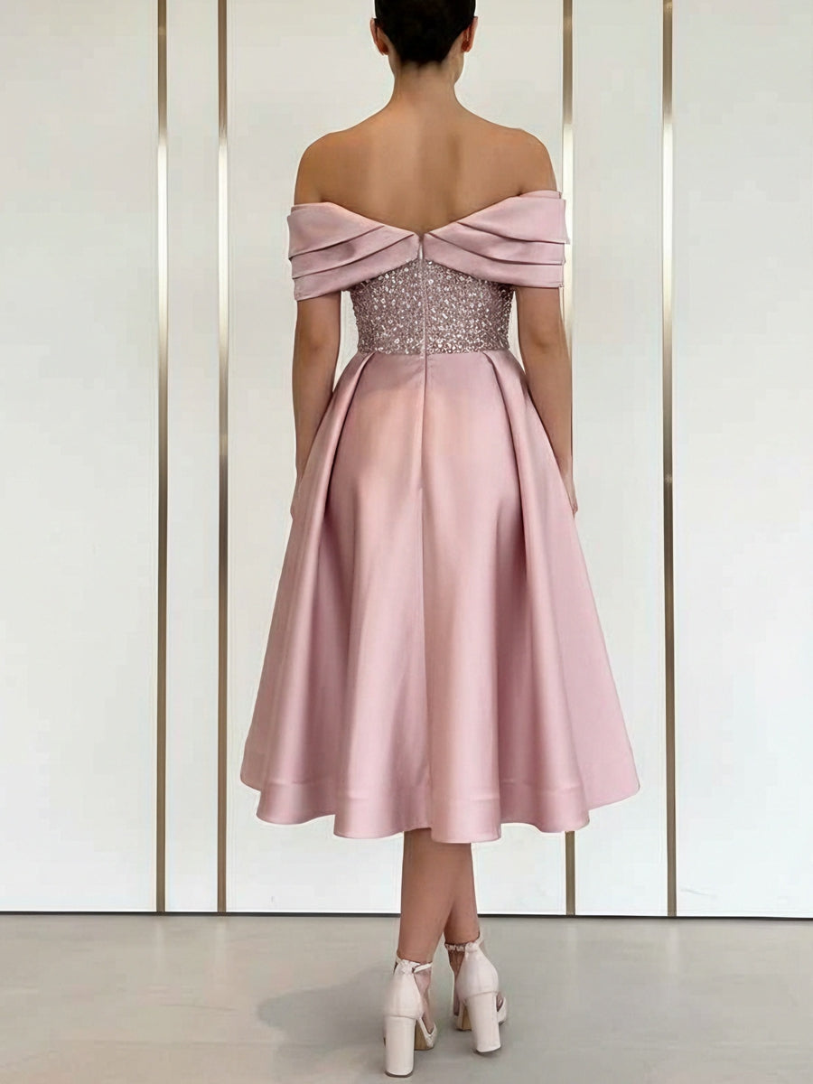 A-Line Off-the-Shoulder Cocktail Dresses Sequins Sleeveless