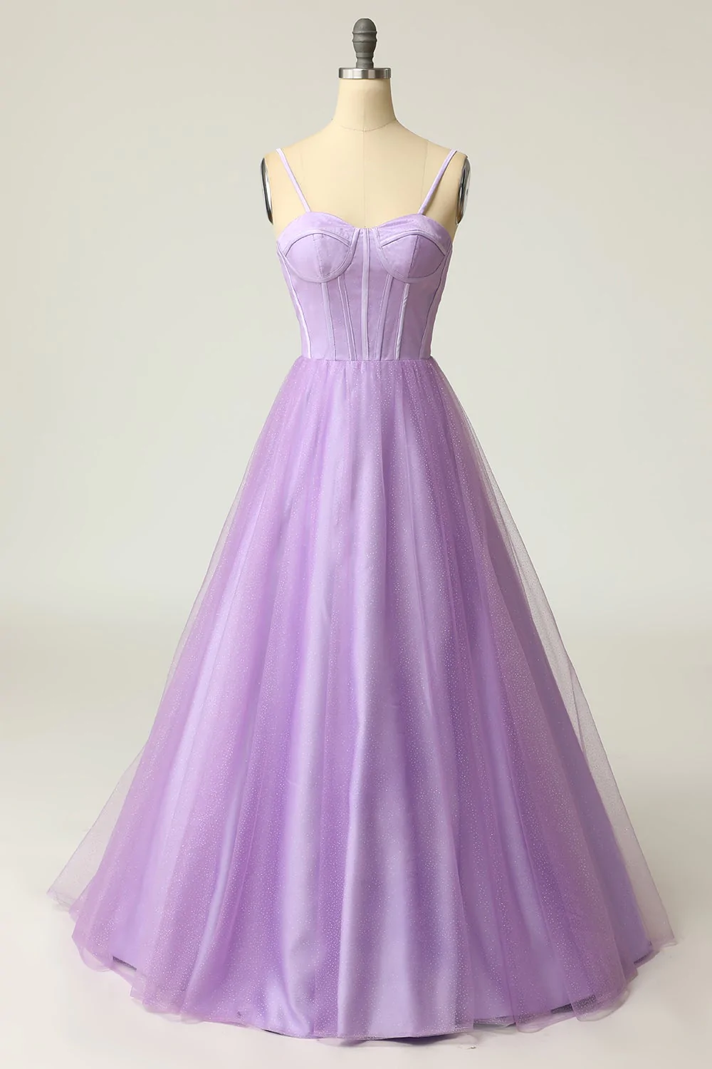 A Line Spaghetti Straps Light Purple Long Prom Dress - VelvetHem