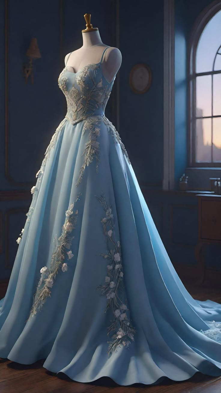Elegant Blue Satin Appliques Evening Dress,Spaghetti Straps A Line Party Prom Dress - VelvetHem