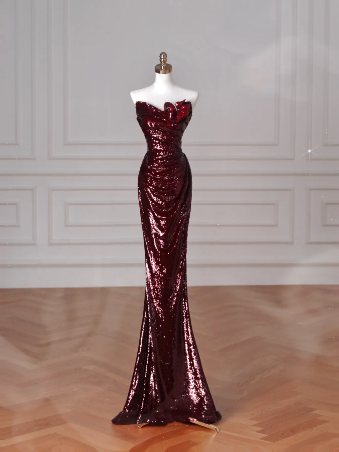 Charming Burgundy Off The Shoulder Sequins Mermaid Prom Dress Evening Dress Y8639 - VelvetHem