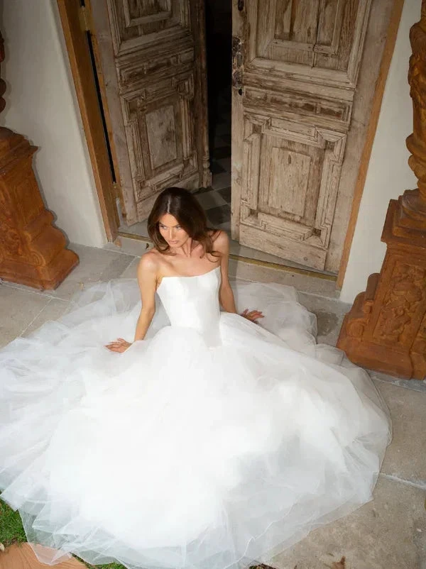 Romantic White A Line Tulle Prom Dress,Formal Wedding Dress (ZD13739)