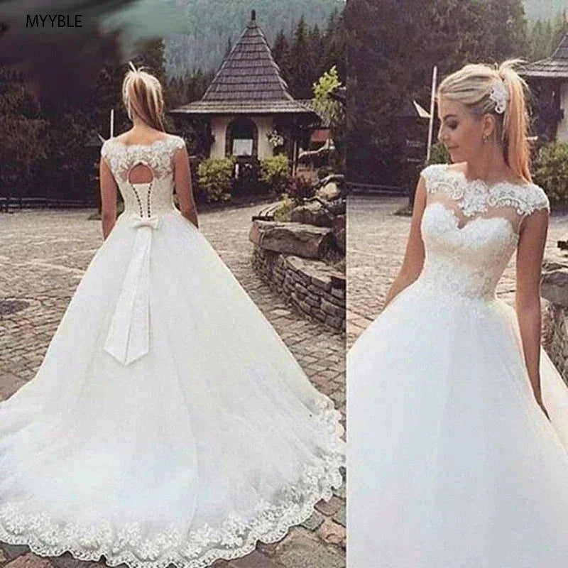 MYYBLE Real Photo Backless Cap Sleeves Bohemian Modern Wedding Dresses 2022 Plus Size Custom Made Vestido De Noiva Wedding Dress (ZD14099)