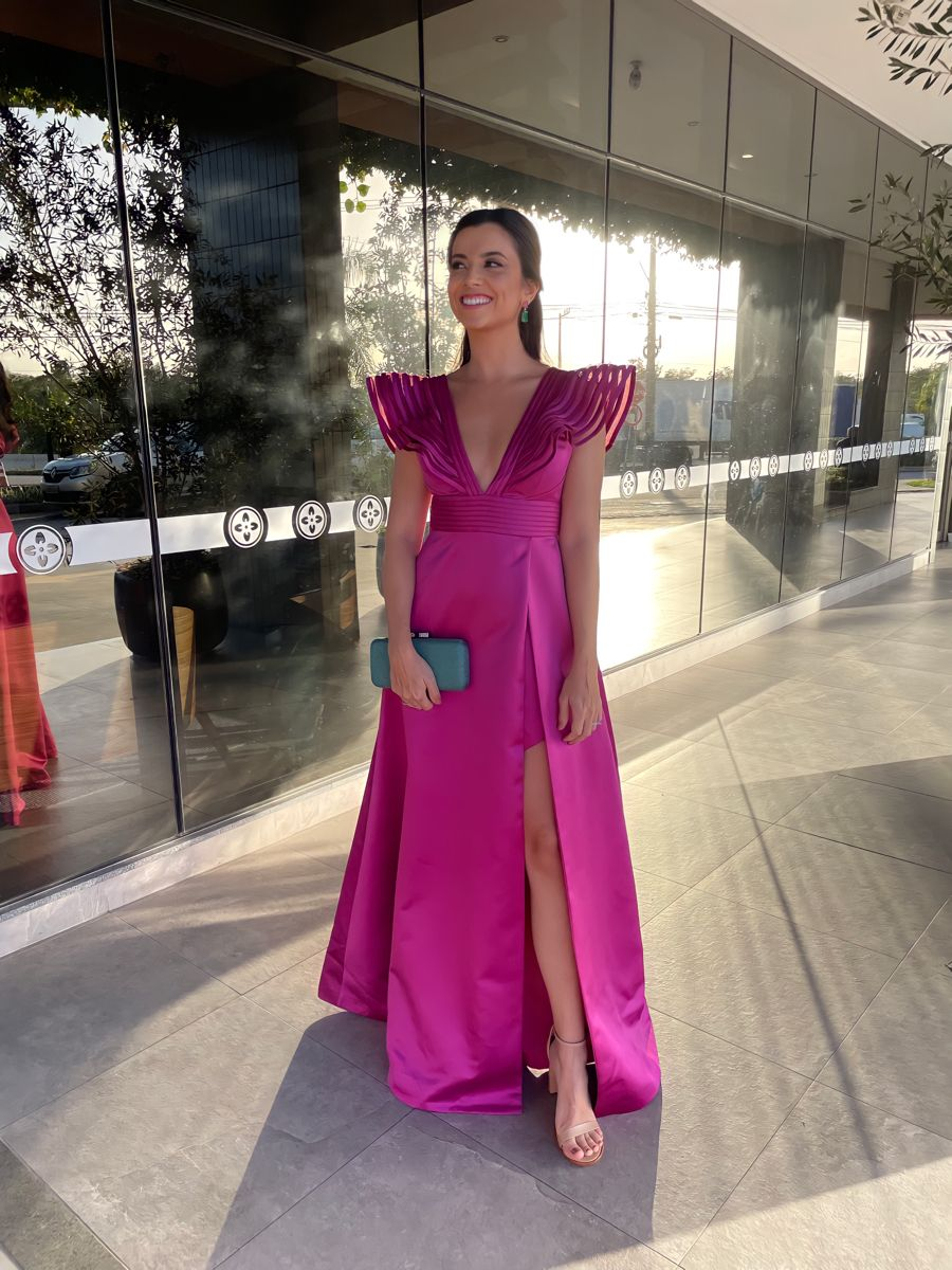 Purple A-line V Neck Prom Dress With Split