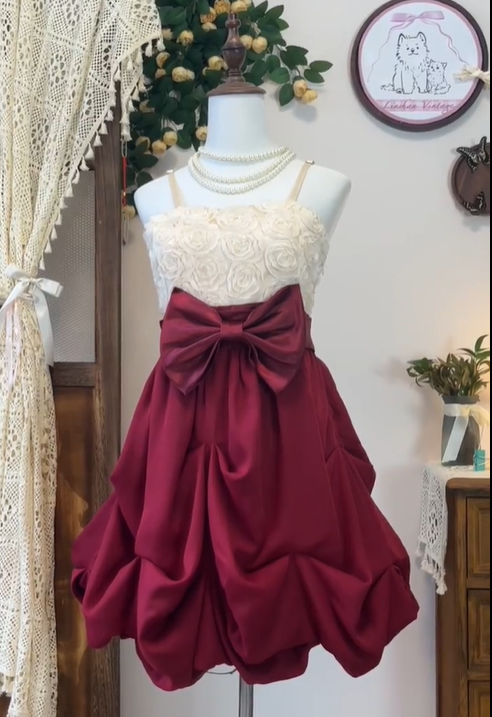 Unique Spaghetti Straps Rose Flowers Birthday Outfits Burgundy A Line Homecoming Dress - View 2 | VelvetHem
