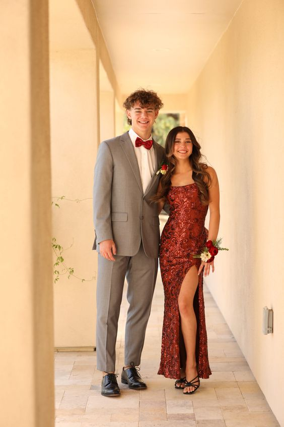 Dark Red Sheath Prom Dress With Split,Glam Dress - VelvetHem