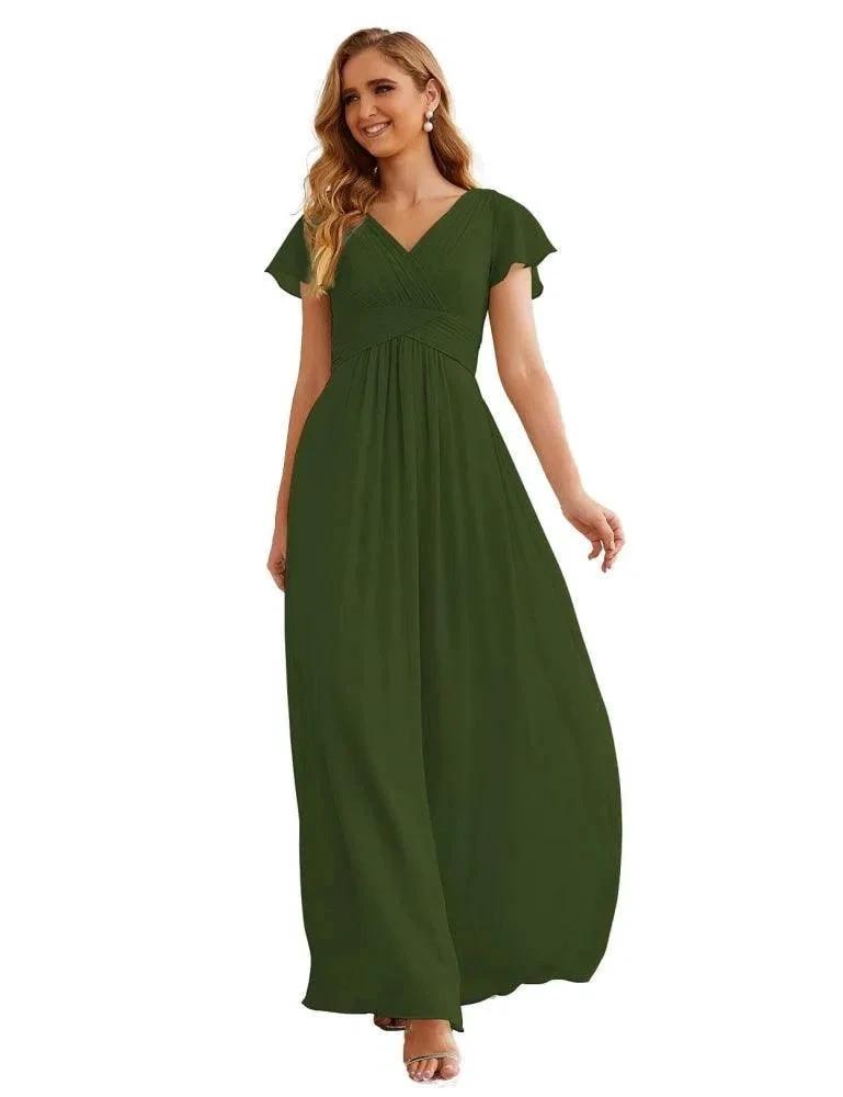 Numbersea Chiffon Bridesmaid Dress Cap Sleeves Maxi Prom Gowns Party Wedding Mother of The Bride Dresses for Women SEA28047 by numbersea