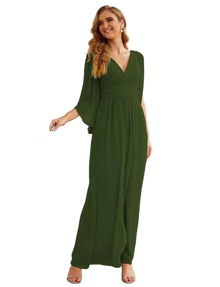 Numbersea Chiffon Bridesmaid Dresses with Split for Women Wedding Long Party Prom Gown Flutter Sleeve SEA28045 by numbersea
