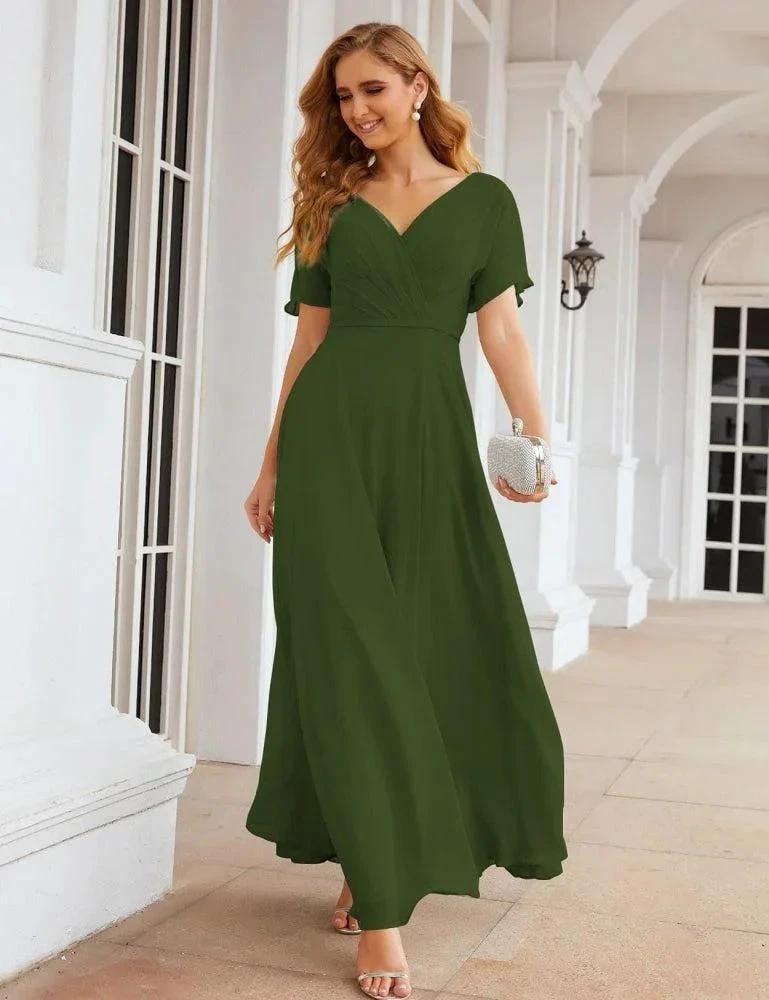 Numbersea Wrap V-Neck Chiffon Bridesmaid Dresses Long Formal Maxi Evening Gown for Wedding Guests SEA28049 by numbersea