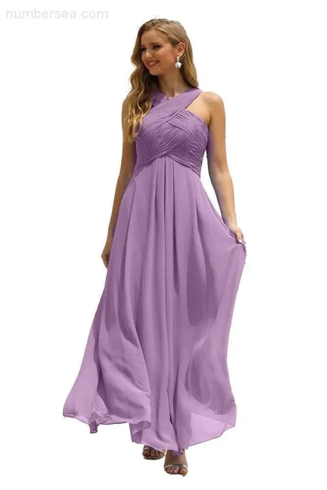ZapDress Women Halter Chiffon Bridesmaid Dress A-line Long Formal Prom Gown (ZD17050)