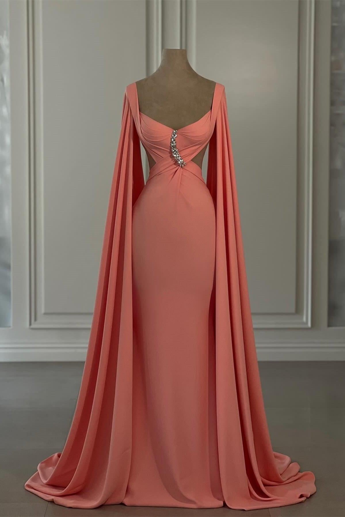 Mermaid Chiffon Off The Shoulder Cap Sleeve Formal Dress With Rhinestone