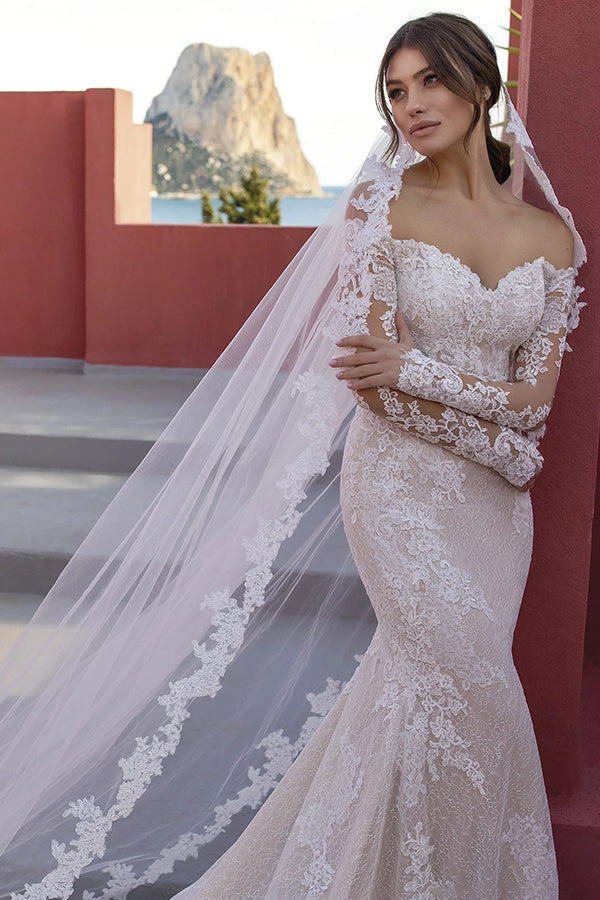 Mermaid Long Sleeve Off the Shoulder Beach Wedding Dress