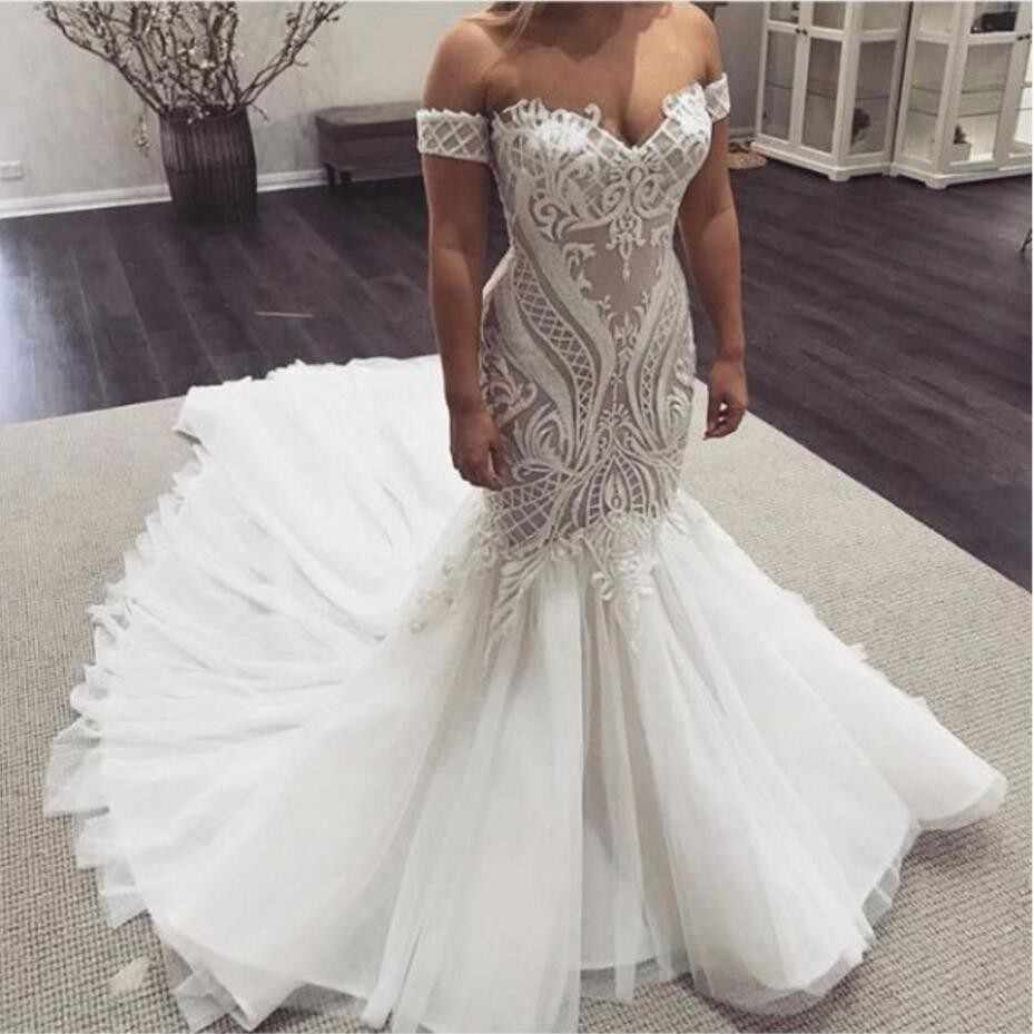 Mermaid Off The Shoulder Appliques Wedding Dresses | Sleeveless Bridal Gowns