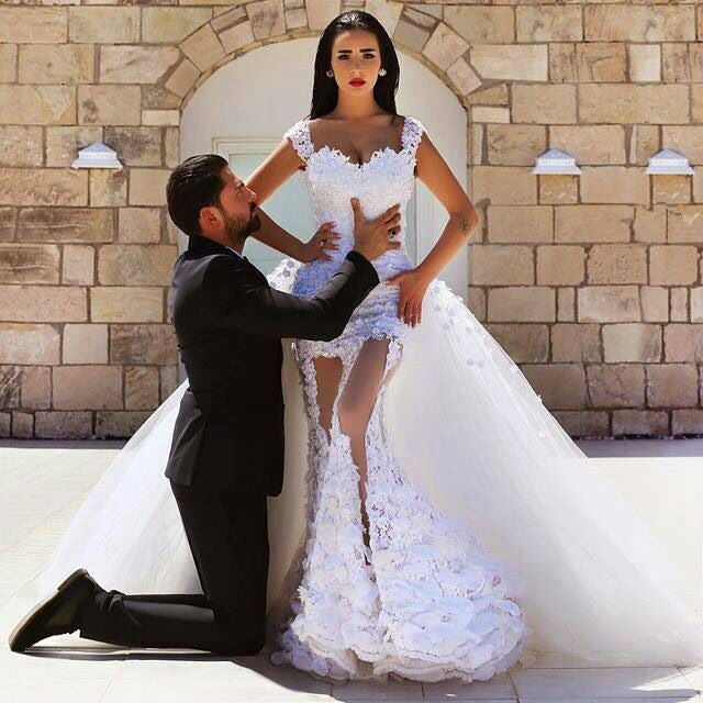 Mermaid Off the Shoulder Lace Beach Wedding Dress New Arrival Detachable Train Summer Bridal Gown MH060