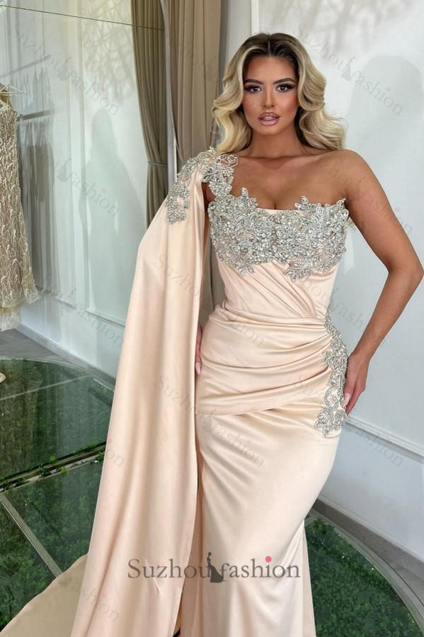 Mermaid One Shoulder Beading Sleeveless Formal Dress