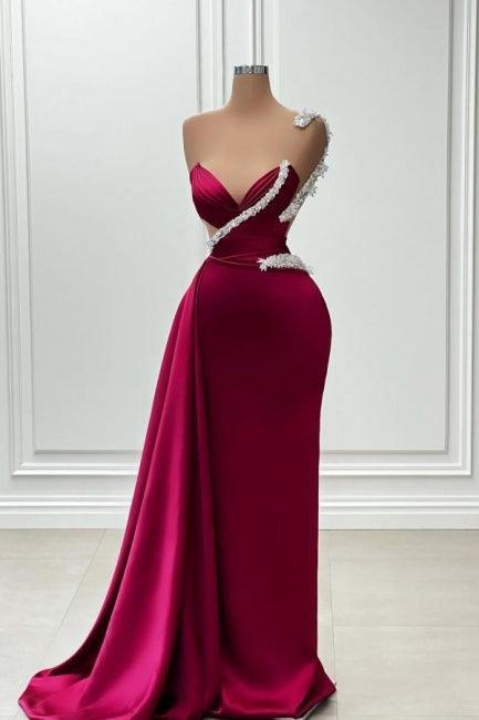 Mermaid Prom Dress One Shoulder Beading Satin Formal Dress
