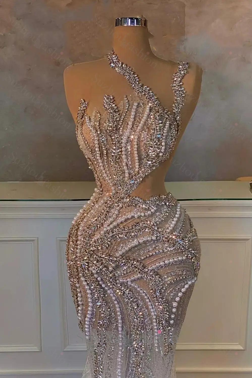 Mermaid Prom Dress One Shoulder Beading Sequined Sleeveless Formal Dress