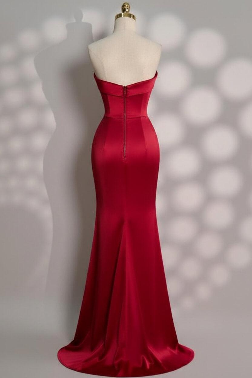 Strapless Sleeveless Mermaid Long Evening Formal Dress With Front Split