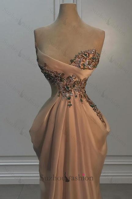 Mermaid Prom Dress Sweetheart Sleeveless Organza Formal Dress With Rhinestone