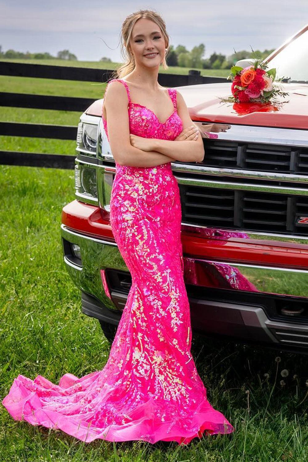 Mermaid Red Prom Dress Long Appliqued Formal Dress With Slit