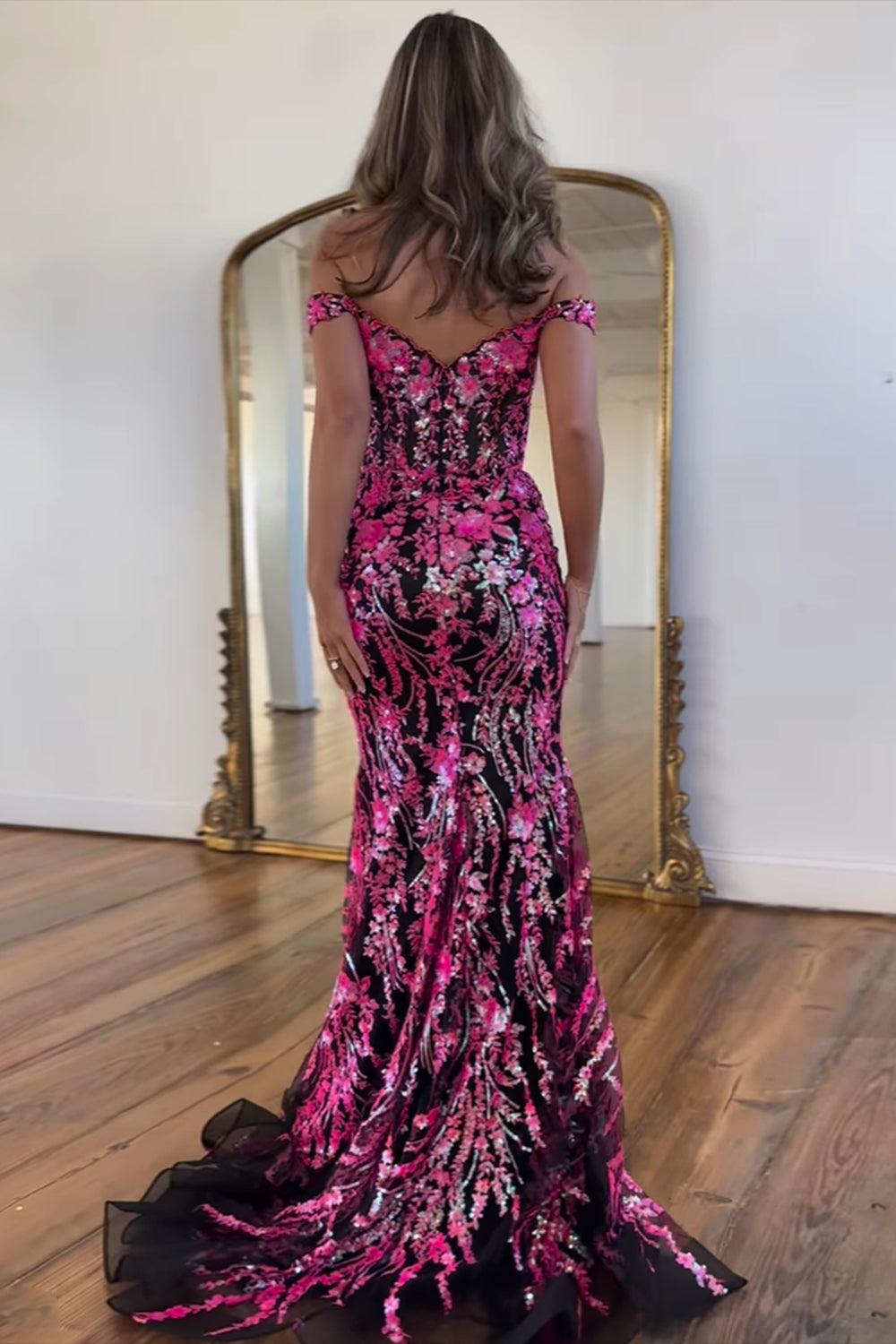 Mermaid Red Prom Dress Long Appliqued Formal Dress With Slit