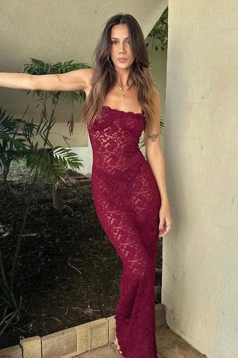 Suzhoufashion Mermaid Spaghetti Straps Black Lace Long Party Dress Formal Evening Gown