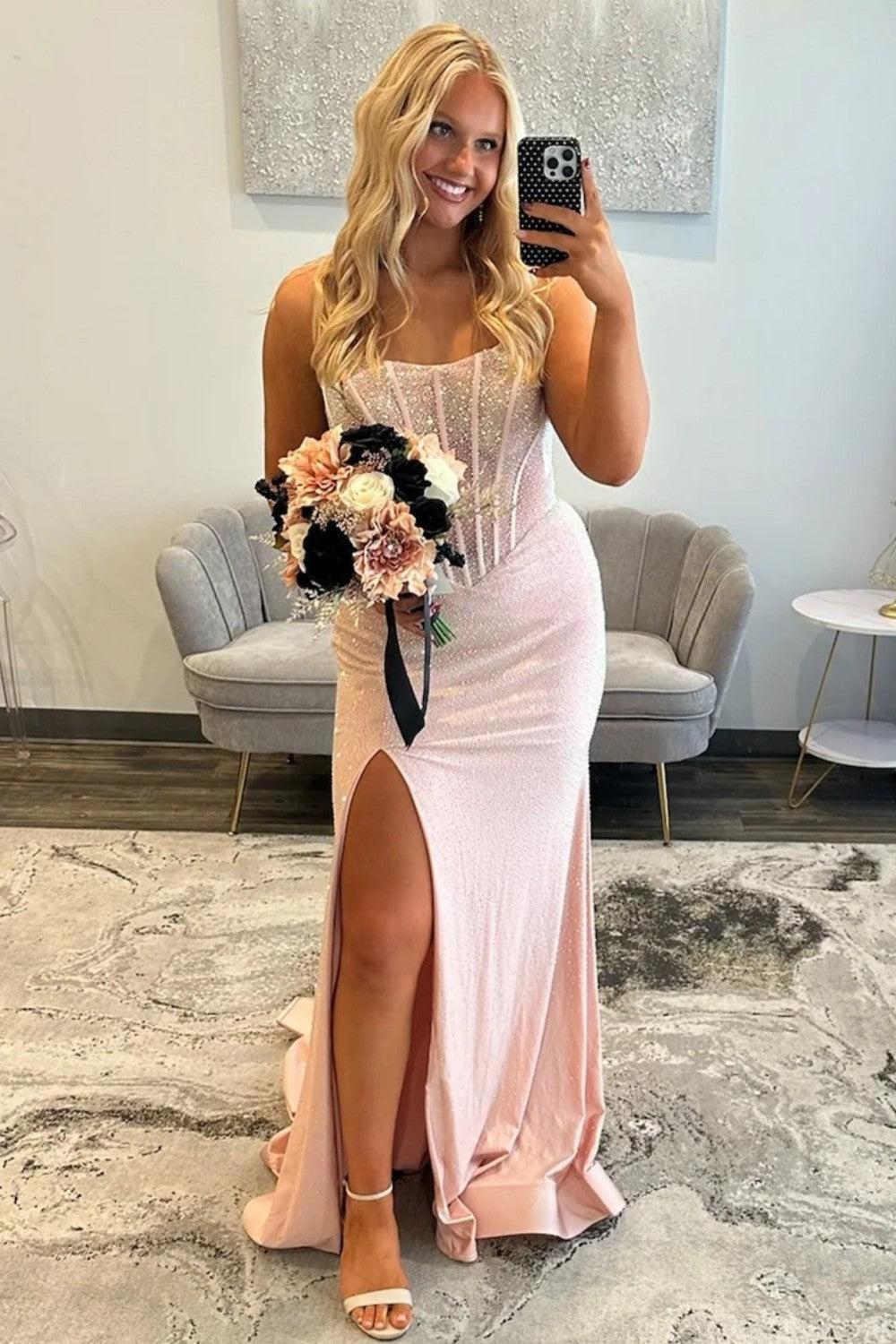Mermaid Strapless Light Blue Corset Prom Dress With Beading Formal Evening Gown